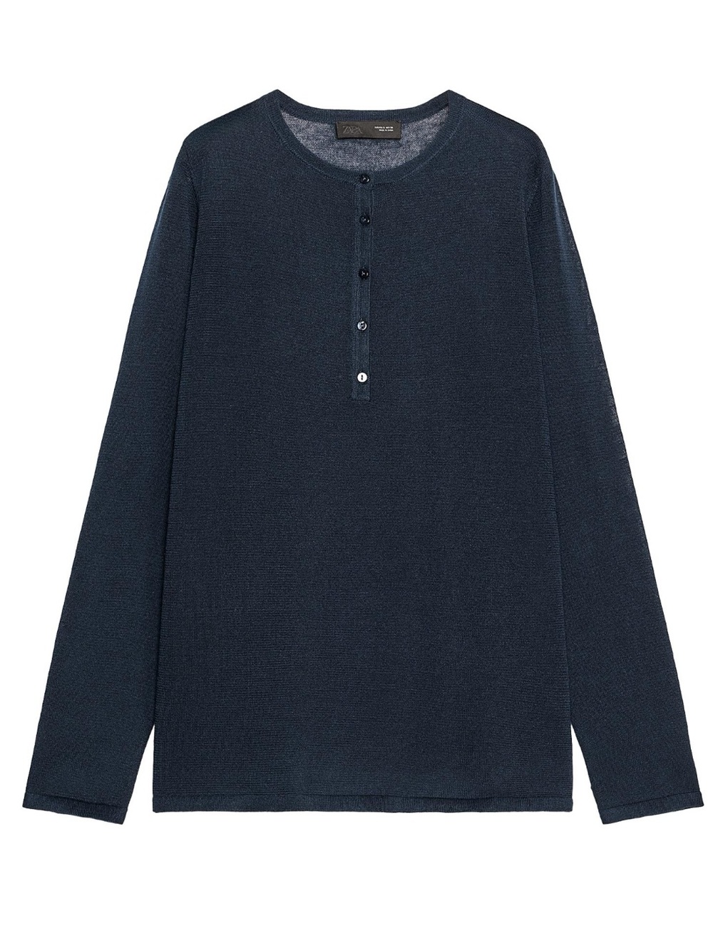 Zara Navy Button Henley Crew Sweater